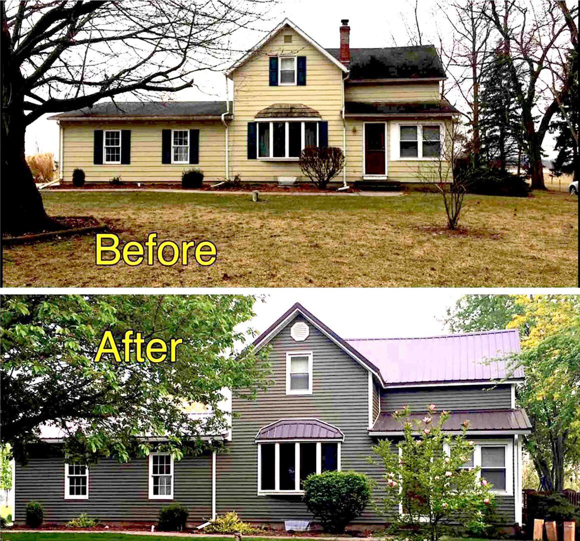 A before and after picture of a house