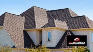 A house with a large roof that has been cut in half.